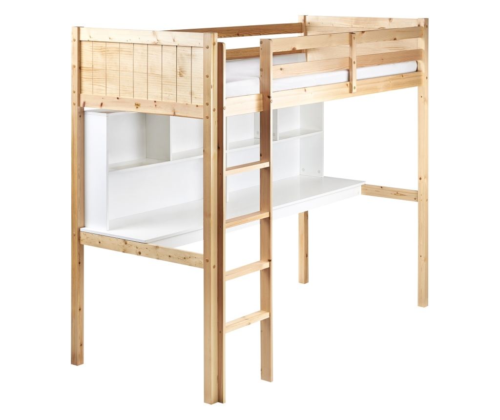 Galériaágy íróasztallal Fenyő FOUCAMONT 90 x 200 cm Világosbarna - 2