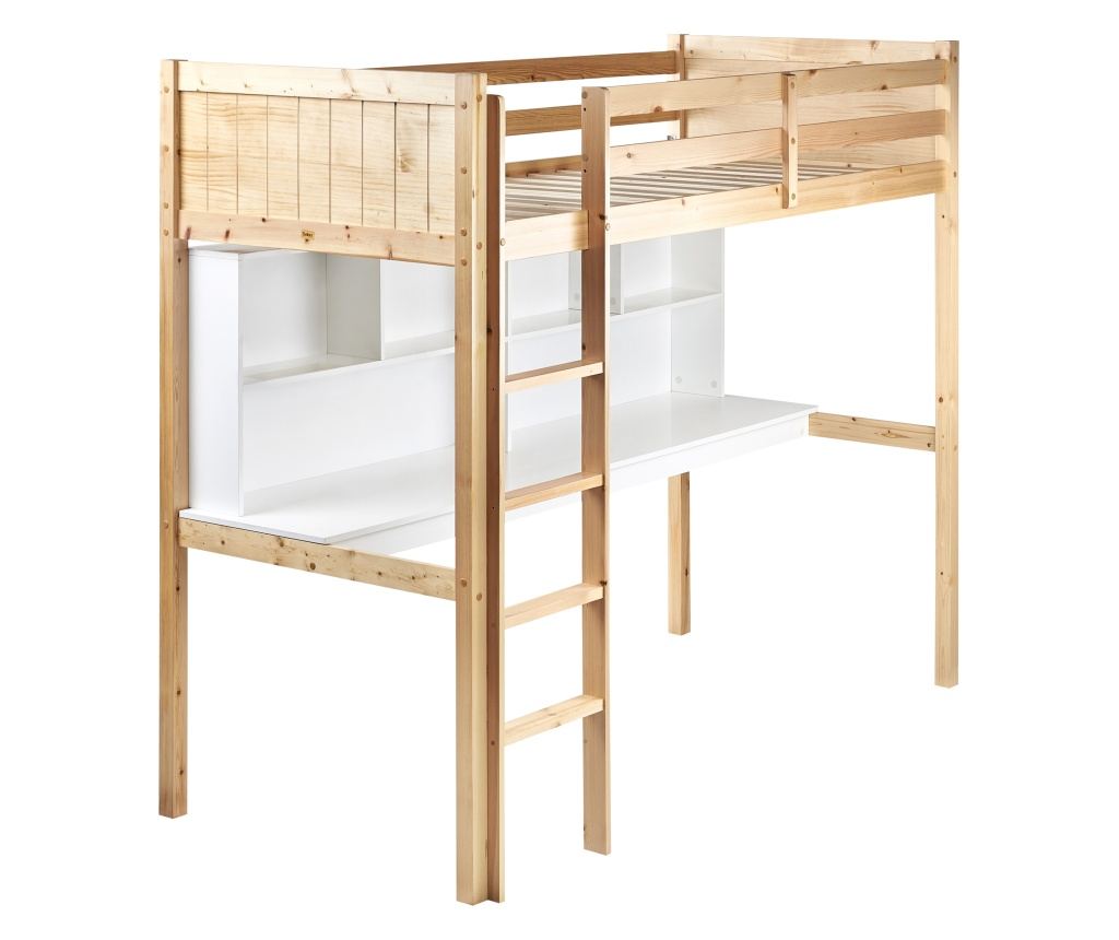 Galériaágy íróasztallal Fenyő FOUCAMONT 90 x 200 cm Világosbarna - 4