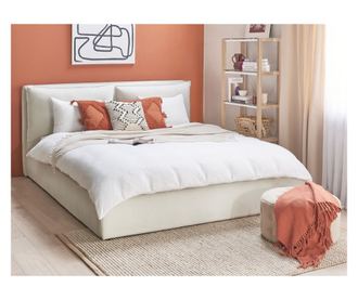 BAJONNA Velvet Ottoman Bed Frame 180 x 200 cm Off-White
