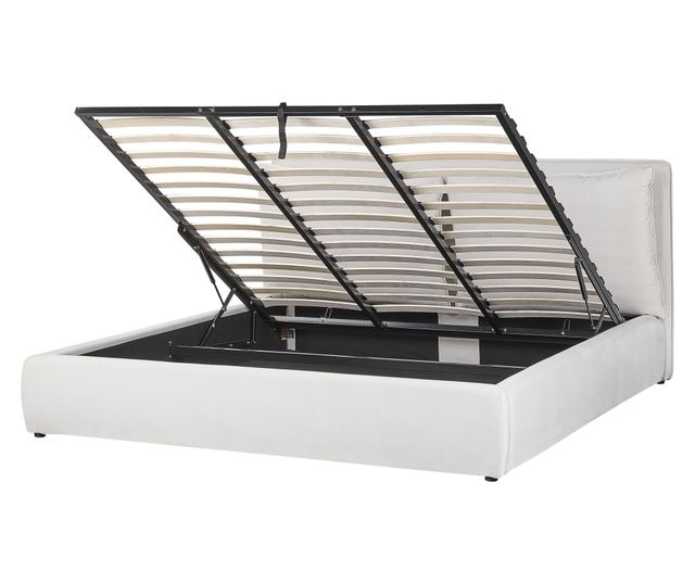 BAJONNA Velvet Ottoman Bed Frame 180 x 200 cm Off-White