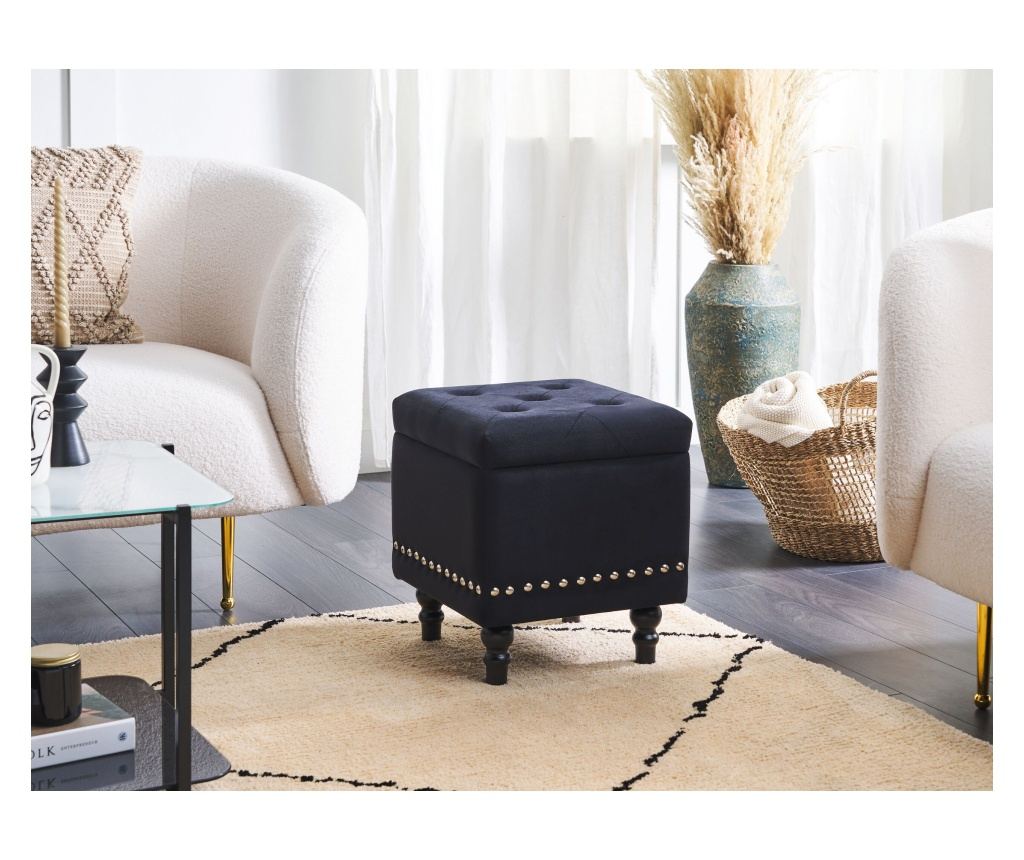 Tárolós puff LORETTO Bársony Fekete - 1