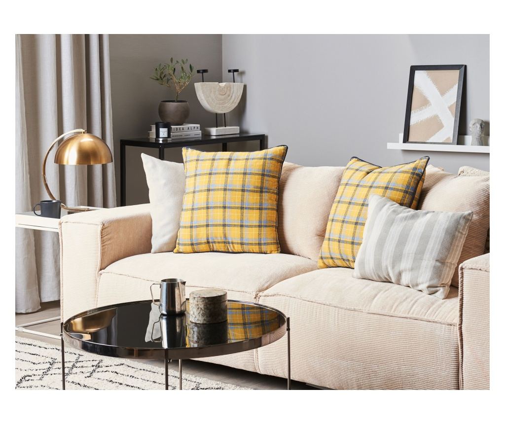 Díszpárna DICENTRA 45 x 45 cm Sárga Kockás - 1