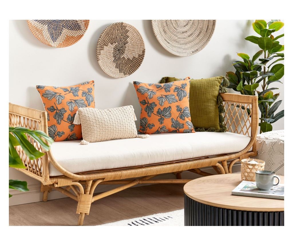 Set of 2 SPIREA Decorative Pillows 45 x 45 cm Orange and Black with Plant Print - 1