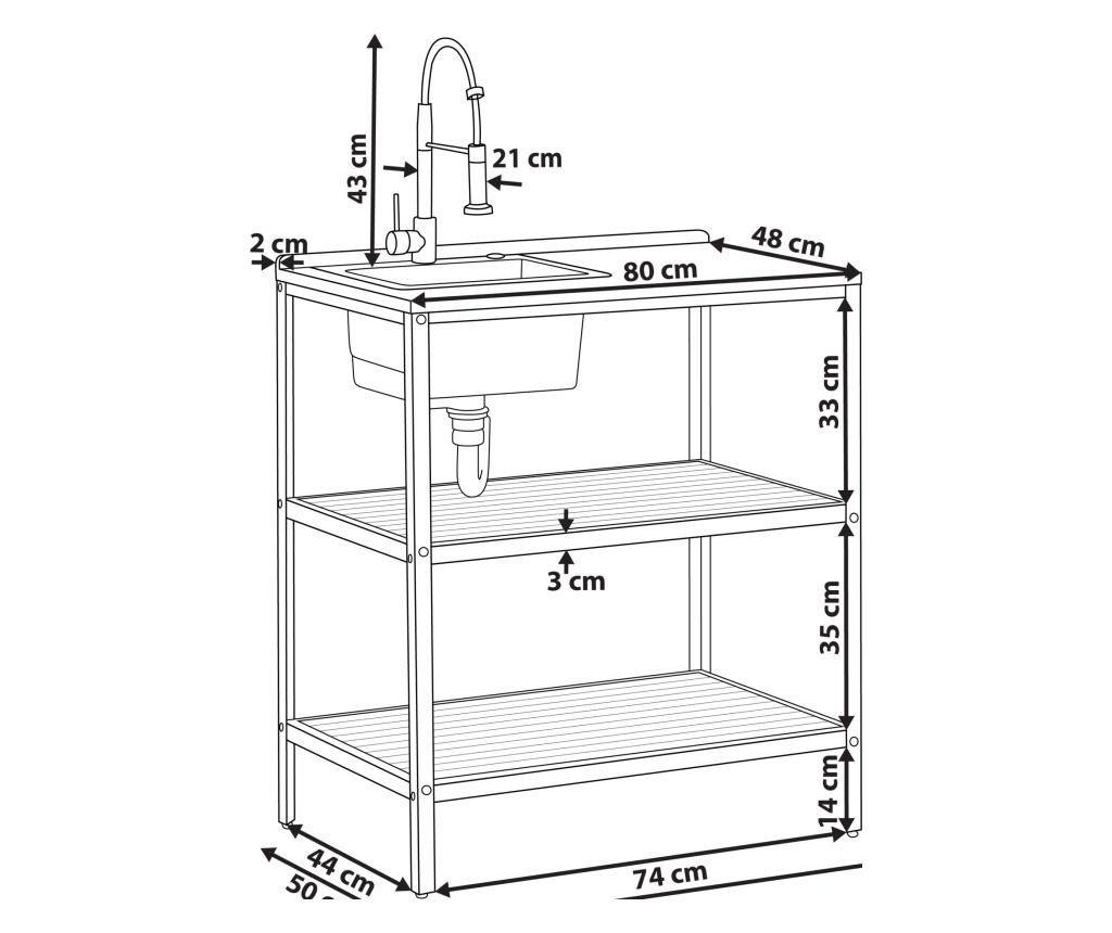 Kültéri konyhasziget mosogatóval IVREA Tanúsított akácfa Barna/ezüst - 3