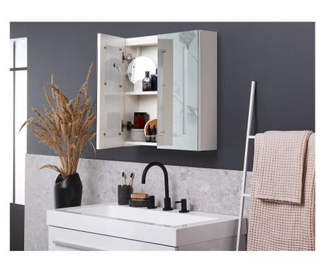 Fürdőszobai tükrös faliszekrény LED CHABUNCO 60 cm 60 cm Fehér