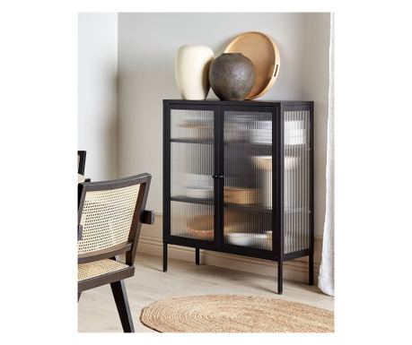 Bufet cu vitrină din sticlă LERRYN Metal 90 cm Negru