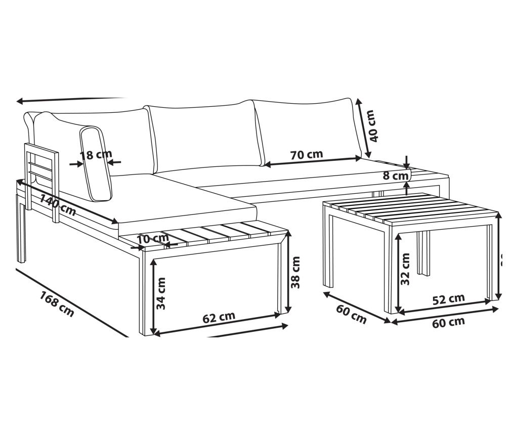 Kerti sarok ülőgarnitúra 4 személyes PIENZA II Jobb oldali Szürke - 3