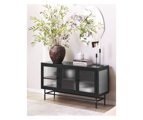 Bufet cu vitrină din sticlă DEVON Metal 115 cm Negru