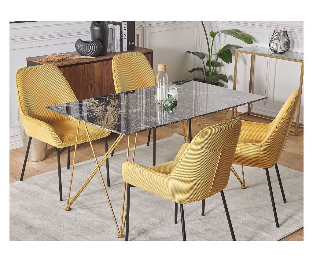 Étkezőasztal KENTON Fekete márvány 80 cm Edzett üveg 140 cm - 1