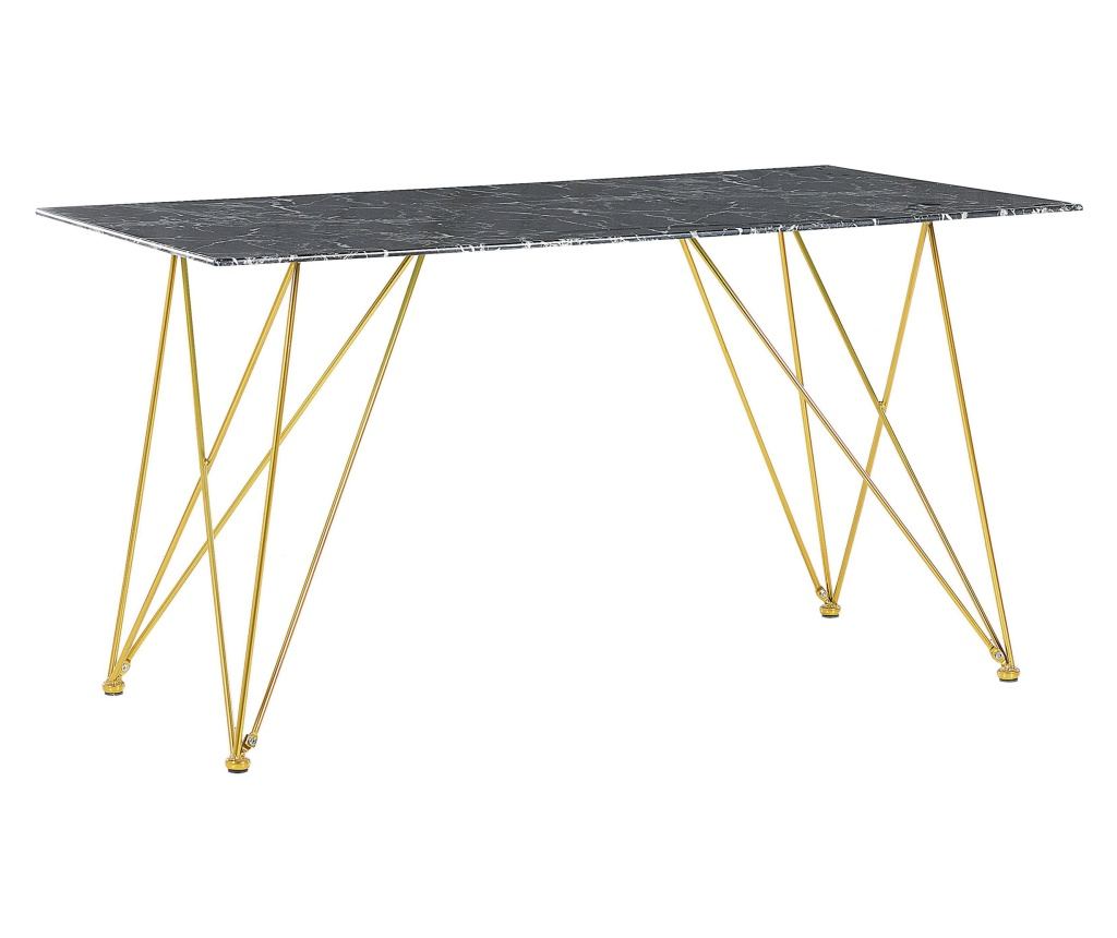 Étkezőasztal KENTON Fekete márvány 80 cm Edzett üveg 140 cm - 2