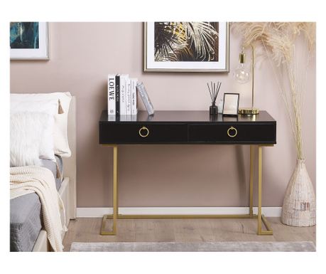 Birou pentru acasă Masă consolă WESTPORT Negru/Auriu 115 cm 50 cm cu depozitare