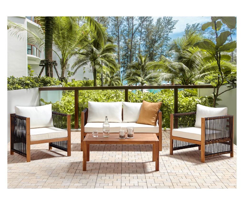 Kerti ülőgarnitúra asztallal 4 személyes ANTRIA Akácfa Fekete - 1