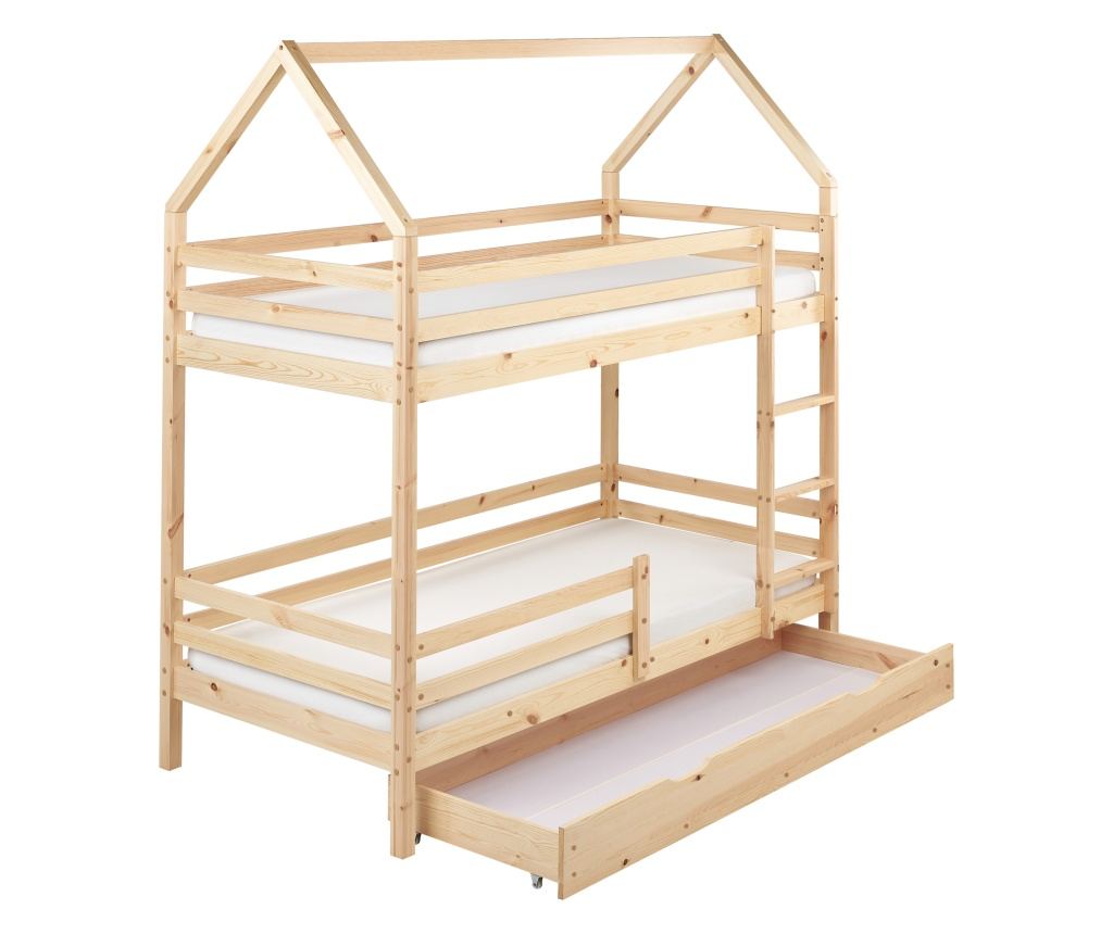 Emeletes ágy fiókokkal Ház Fenyő GIRGOLS 90 x 200 cm Ágyneműtartóval Világosbarna - 2