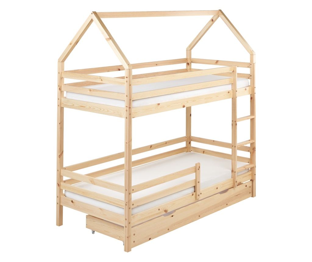 Emeletes ágy fiókokkal Ház Fenyő GIRGOLS 90 x 200 cm Ágyneműtartóval Világosbarna - 6