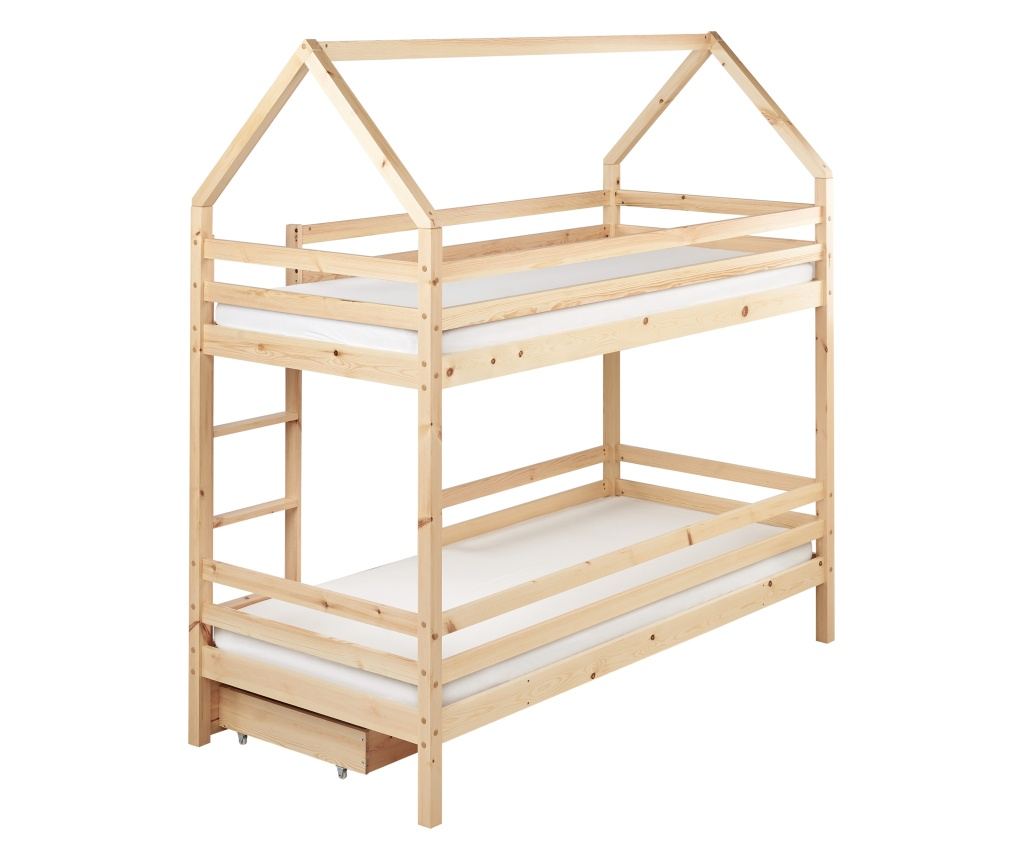 Emeletes ágy fiókokkal Ház Fenyő GIRGOLS 90 x 200 cm Ágyneműtartóval Világosbarna - 8