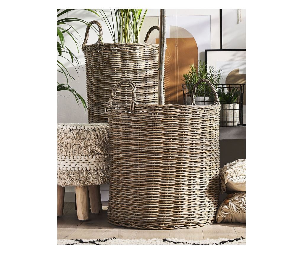 2 darabos fonott virágtartó szett BITOLA PE Rattan 40/48 cm Barna - 1