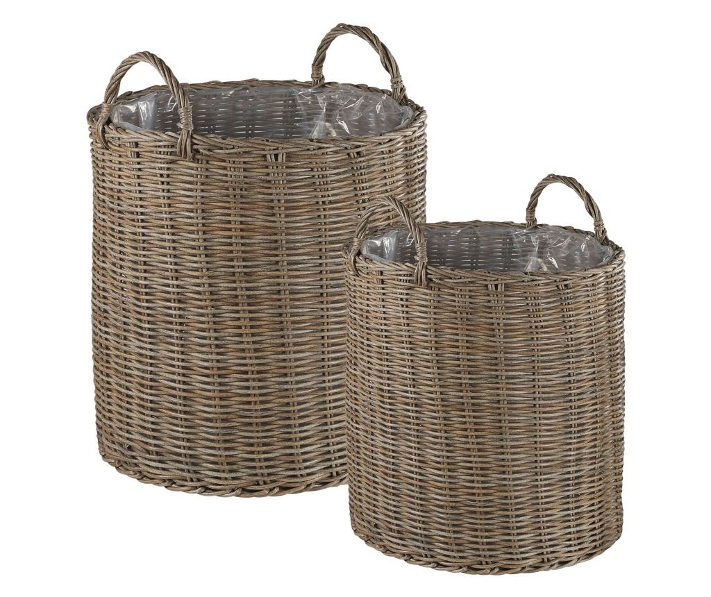 2 darabos fonott virágtartó szett BITOLA PE Rattan 40/48 cm Barna - 2