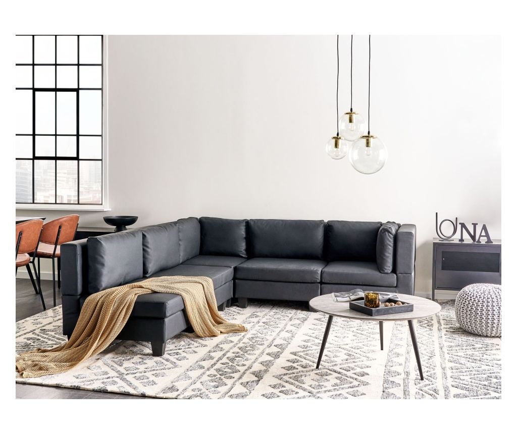 Moduláris sarokkanapé 5 személyes UNSTAD Műbőr Fekete Jobb oldali - 1