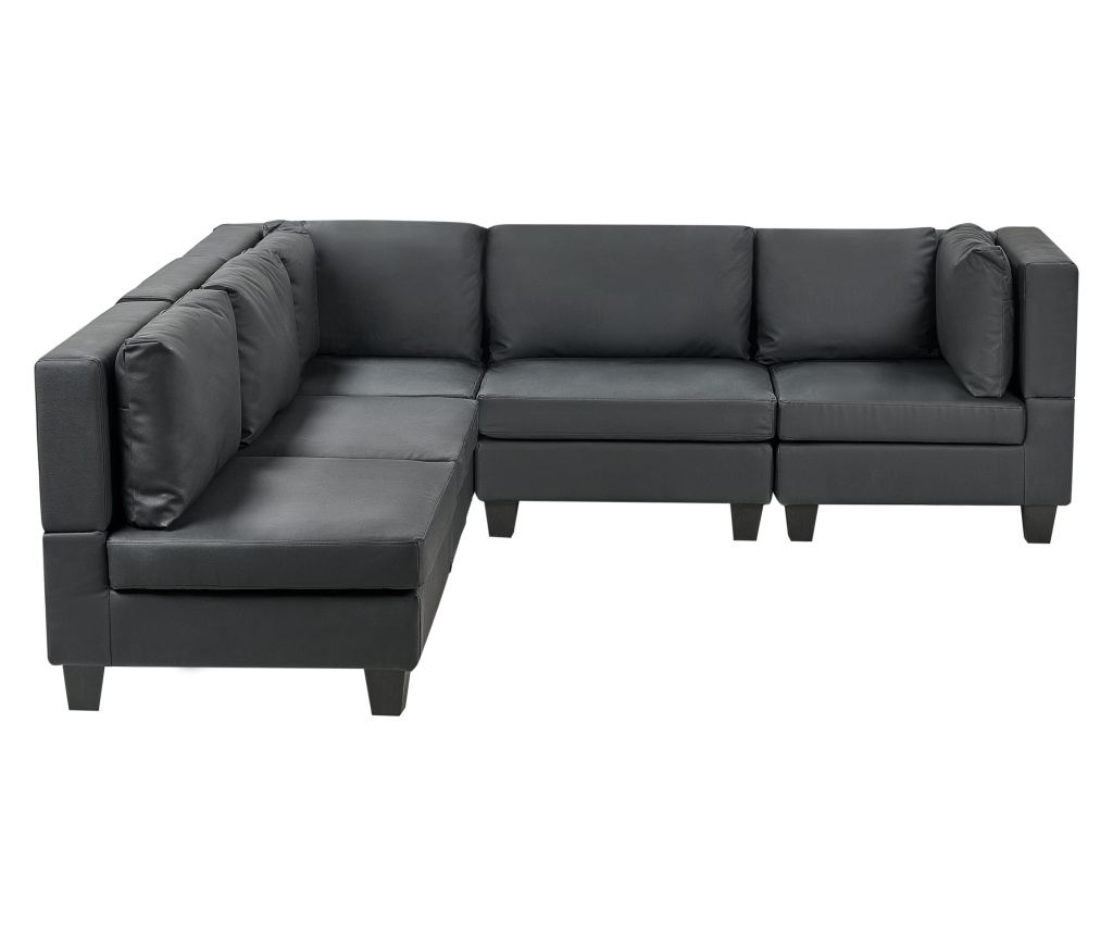 Moduláris sarokkanapé 5 személyes UNSTAD Műbőr Fekete Jobb oldali - 2