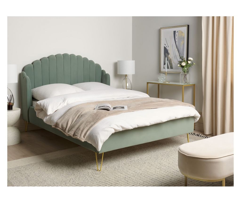 Ágy Bársony AMBILLOU 140 x 200 cm Zöld - 1
