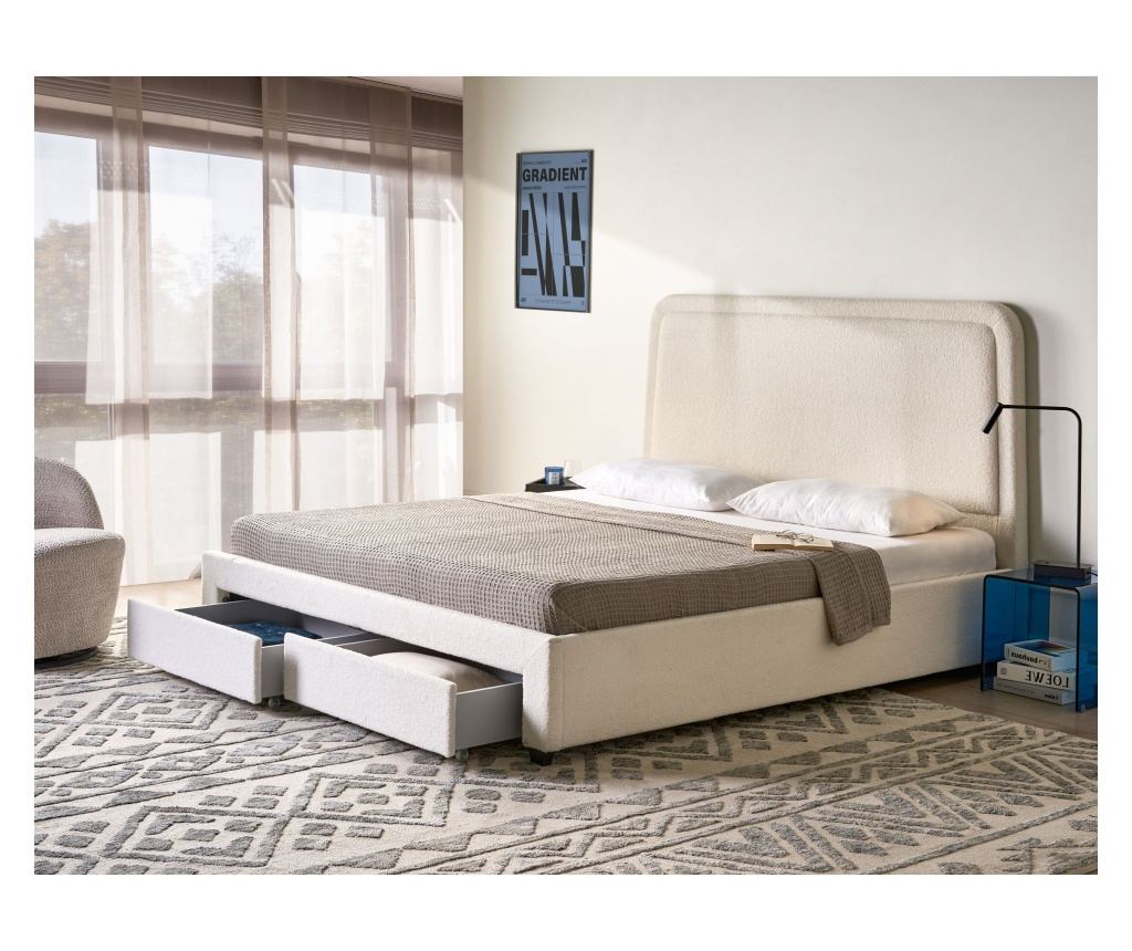 Ágy fiókokkal Buklé SARDENT 180 x 200 cm Törtfehér - 1