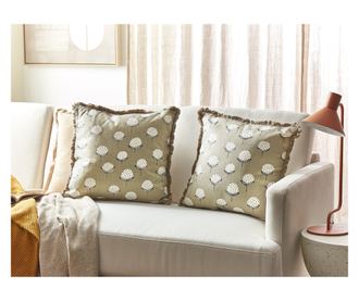 PSILOTALES Set of 2 Beige Floral Print Cotton Decorative Pillows 45 x 45 cm