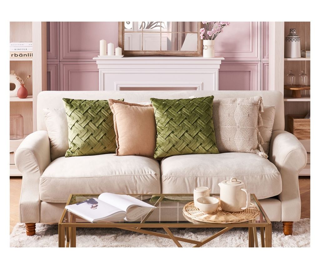 2 db díszpárna NARCISSUS Bársony 43 x 43 cm Zöld Geometrikus mintás - 1