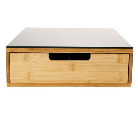 5Five Blackbamboo Поставка за кафе капсули с чекмедже, бамбук и стъкло, 30x30x10 см, натурално и черно