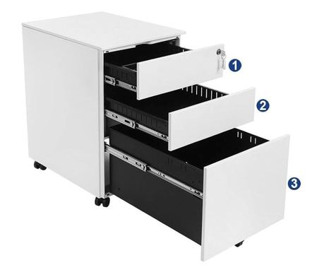 SONGMICS Dulap mobil tip rollbox pentru birouri, din otel, sertar cu sina dosare A4, 39x52x60 cm, alb