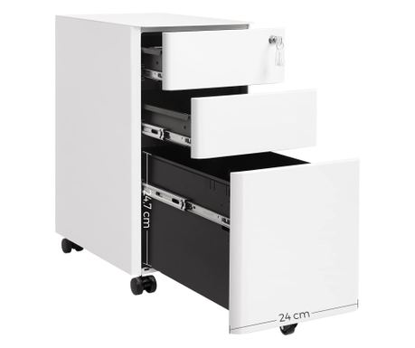 SONGMICS Dulap birou rollbox, cu 3 sertare si roti, corp metalic preasamblat cu incuietoare, pentru documente A4, 46x30x59 cm, a