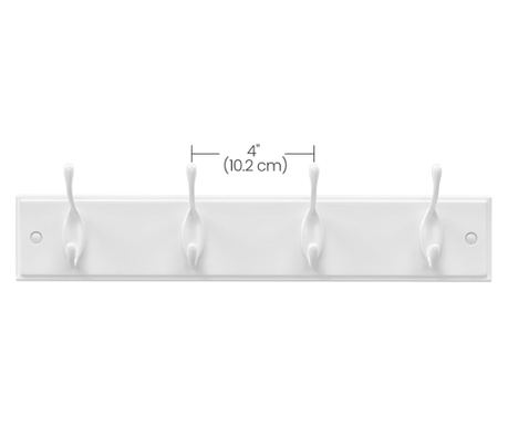 SONGMICS stensko obešalo za plašče s 4 dvojnimi kovinskimi kavlji, MDF, belo, 40x8 cm
