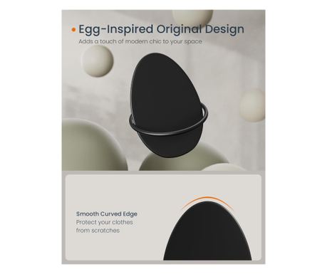 SONGMICS 4 darabos fali akasztó szett, ovális acél design, 5 kg teherbírás akasztónként, 9x5x7 cm, fekete