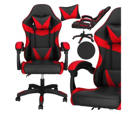 Ergonomski pisarniški stol za igre z ledveno oporo in naslonom za glavo, 114-123x55x50 cm, črno-rdeč