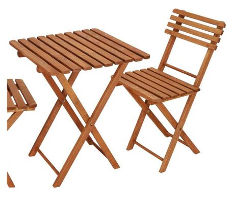 Set mobilier balcon sau terasa din lemn de fag, pliabil, masa 52x51x65 cm si 2 scaune, maro