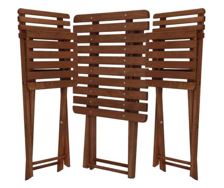 Set mobilier balcon sau terasa din lemn de fag, pliabil, masa 52x51x65 cm si 2 scaune, maro inchis
