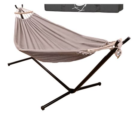 Viseča mreža s kovinskim stojalom, tekstil, 210x153 cm, okvir 247x133x104 cm, črna in siva