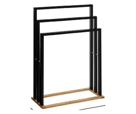5Five Natureo stalak za ručnike s 3 držača, 55x24x82 cm, MDF i bambus, crni