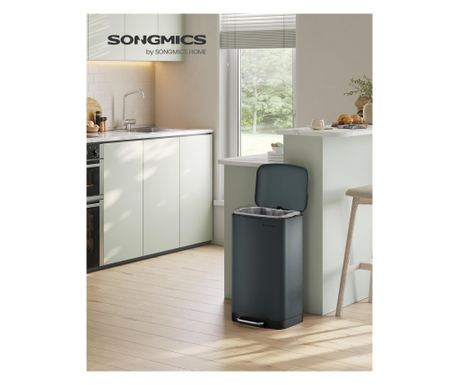SONGMICS 30L Pedálos Kuka, Lágyan Záródó Fedél, Kivehető Vödör, Zöld-Szürke