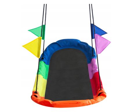 Gugalni stol viseča mreža, 167x75 cm, s kovinskim okvirjem in pisanimi zastavicami, dvojna pritrditev, večbarvna