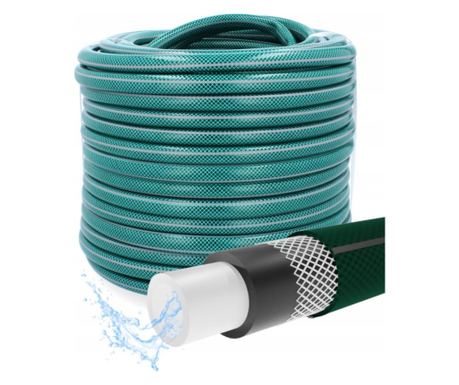 Premium ojačana vrtna cev, premer 3/4", 20 m, UV zaščita, 8 barov tlaka, 4 plasti, zelena