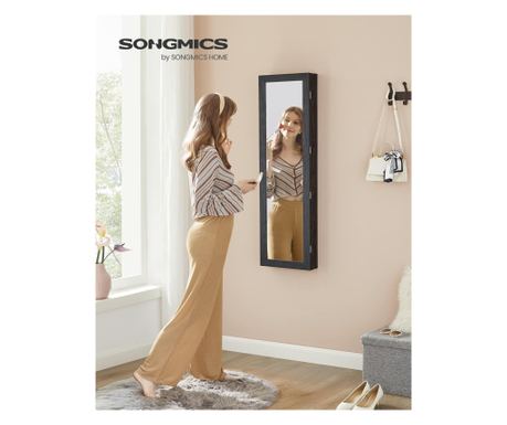 SONGMICS Ormarić za nakit s ogledalom, MDF, zidni, 37x10x120 cm, crni