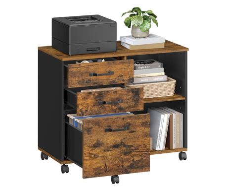 VASAGLE Dulap mobil tip rollbox pentru birouri, sertar cu sina suport dosare, stil industrial, 40x80x66 cm, maro rustic