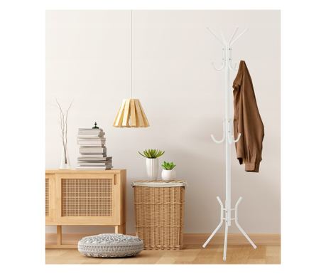 Metalni stalak za kapute 178 cm, 12 kuka, minimalistički dizajn, bijeli