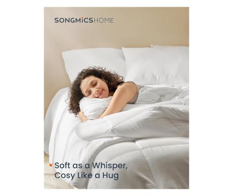SONGMICS Dvojna prešita odeja, 4 letni časi, 150, 350 in 500 GSM, Mikrovlakna, 200x200 cm, Bela