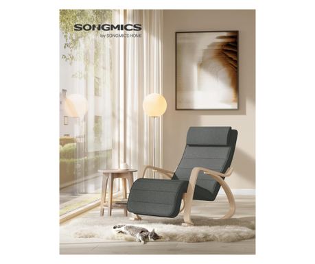 SONGMICS Gugalni Stol z Nastavljivim Naslonom za Noge, Max 150kg, 67x122x84 cm, Temno Siva