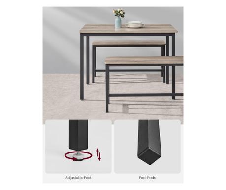 VASAGLE Barski stol s 2 klupe, industrijski dizajn, 110x70x75cm, Sonoma hrast