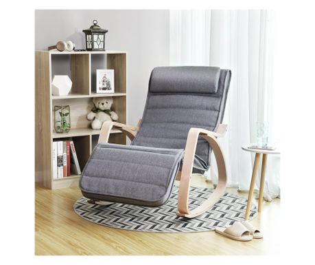 SONGMICS Gugalni Stol z Nastavljivim Podnožjem za Noge, Maks. 150 kg, 55x122x84 cm, Temno Siva