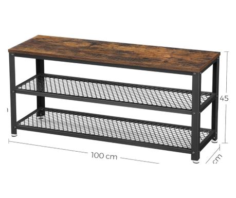 VASAGLE Regal za Obuću na 2 Razine, 100x30x45cm, Čelik, Industrijski Stil, Rustikalno Smeđa i Crna