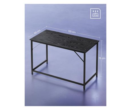 VASAGLE pisalna miza z jeklenim okvirjem, 60x120x75cm, industrijski stil, črna