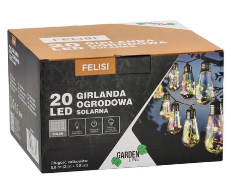 LED fényfüzér, Felisi modell, 20 izzó, 580 cm, napelemes, többszínű fehér fény